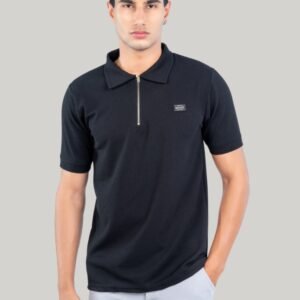 Zipper Polo T shirt A3-Black