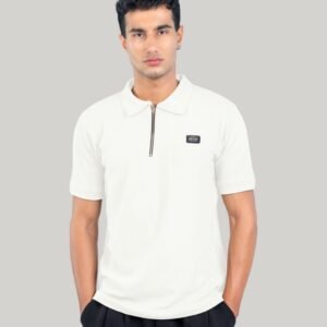 Zipper Polo T shirt A4-White