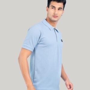 Zipper Polo T shirt A2-Light Blue