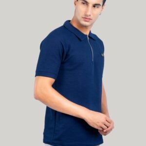 Zipper Polo T shirt A6-Navy