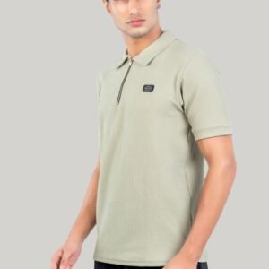 Zipper Polo T shirt A1-Light Green
